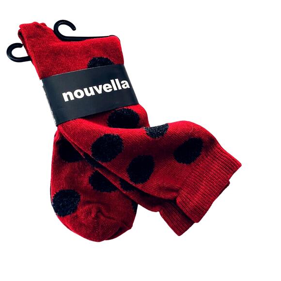 B.ella Red Black Dot Socks Mens Wool Cashmere Blend Crew Warm Dress Sz 10-13 - Picture 2 of 4